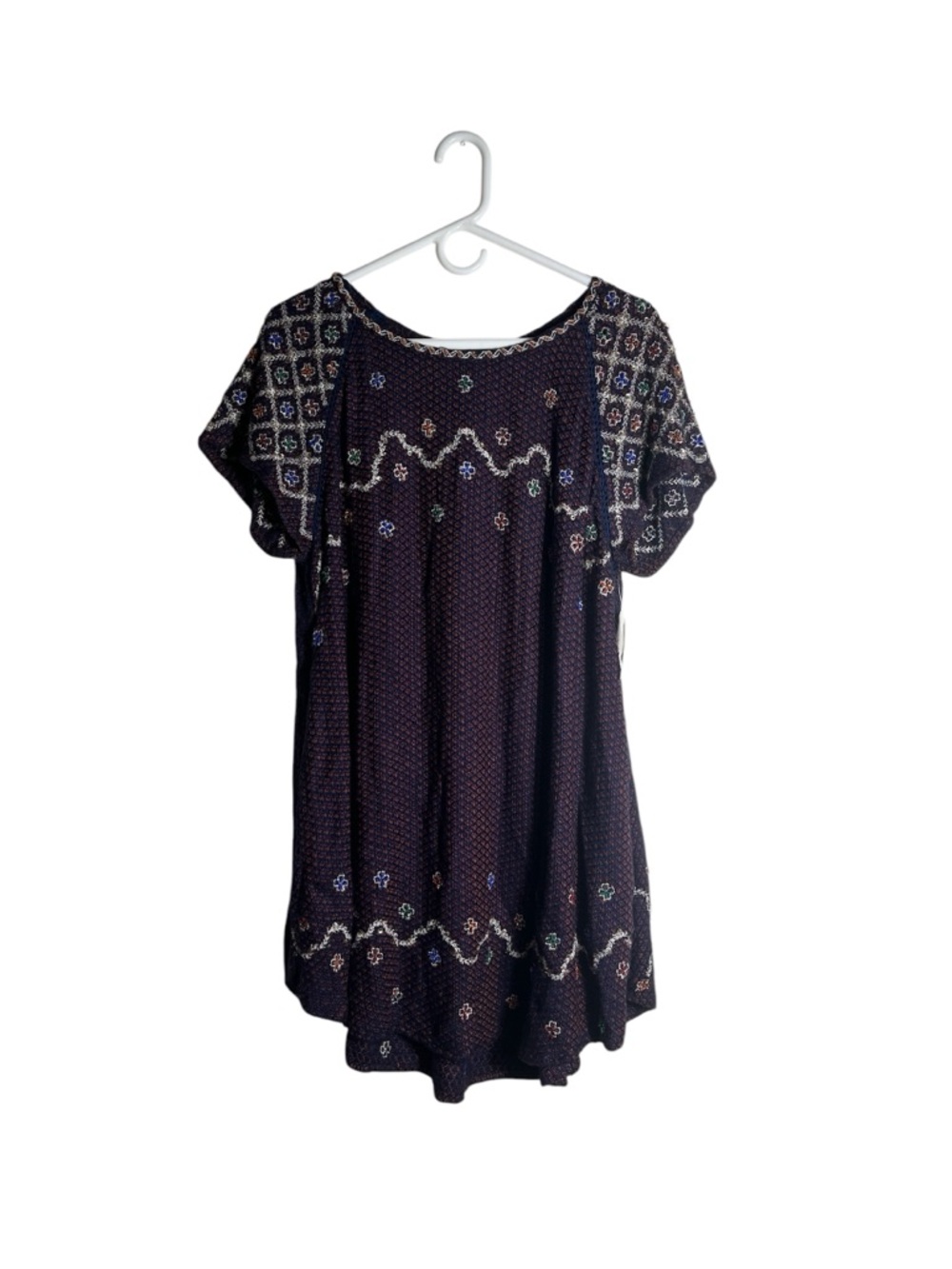Free People Navy Embroidered Boho Dress with Multicolor Accents